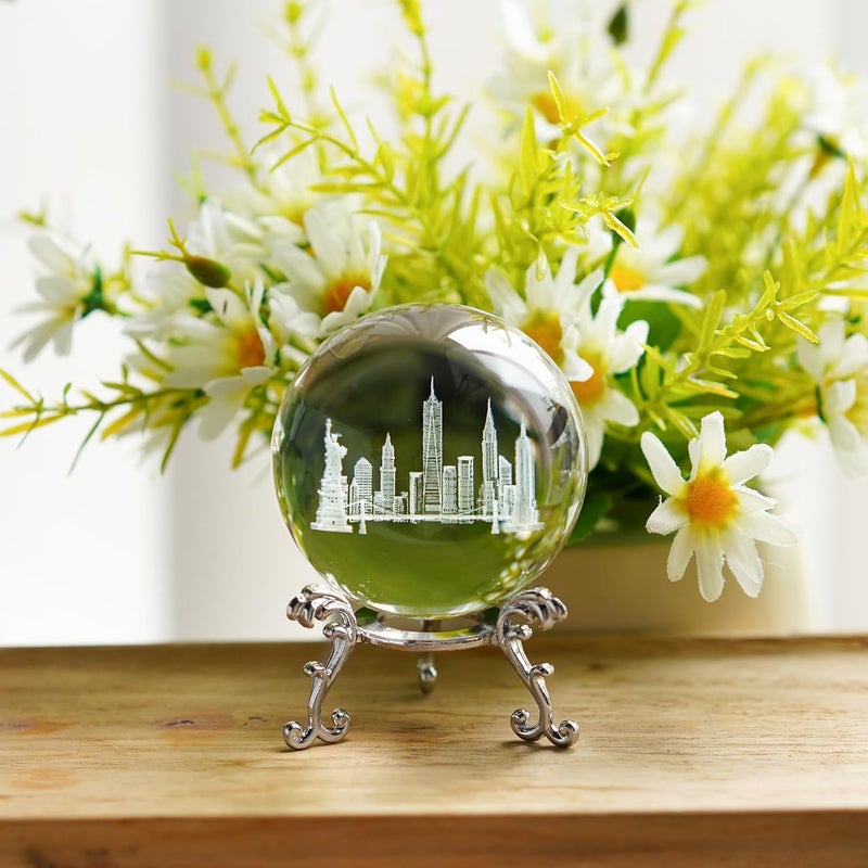ZEERSHEE 2.3in 3D Laser Engraved Crystal Ball Featuring Statue of Liberty, Golden Gate Bridge, and U.S. Capitol with Stand Decorative Sphere Travel Souvenirs Gifts for Women Men Friends - Image 5